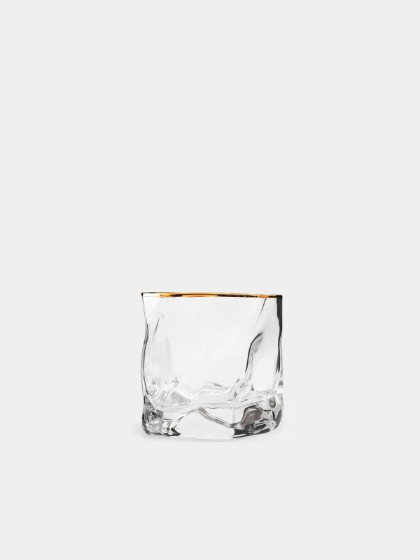 Drinking glass, 8 cm, 245 ml, 2 pcs, glass, with golden edging, Slalom gold, image-1