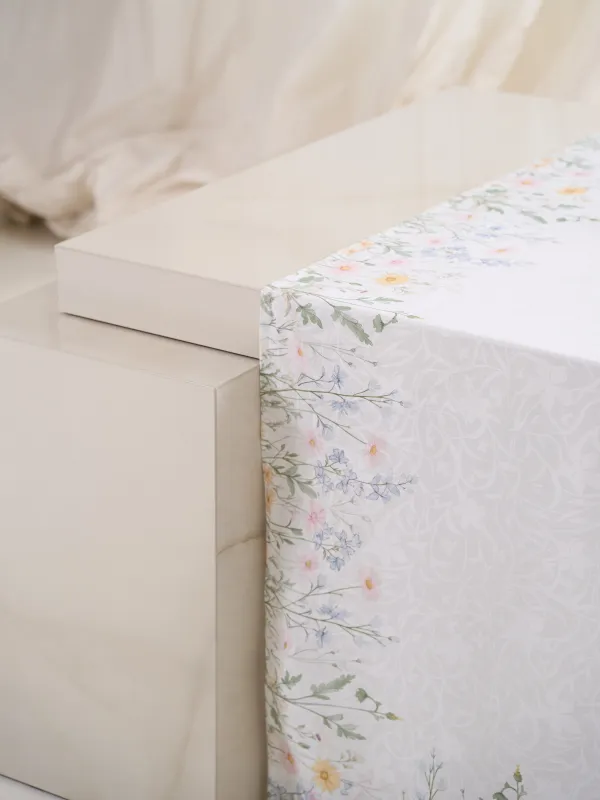 Tablecloth, 160x160 cm, jacquard, polyester, milky, Wildflowers, Petals serenity, image-4