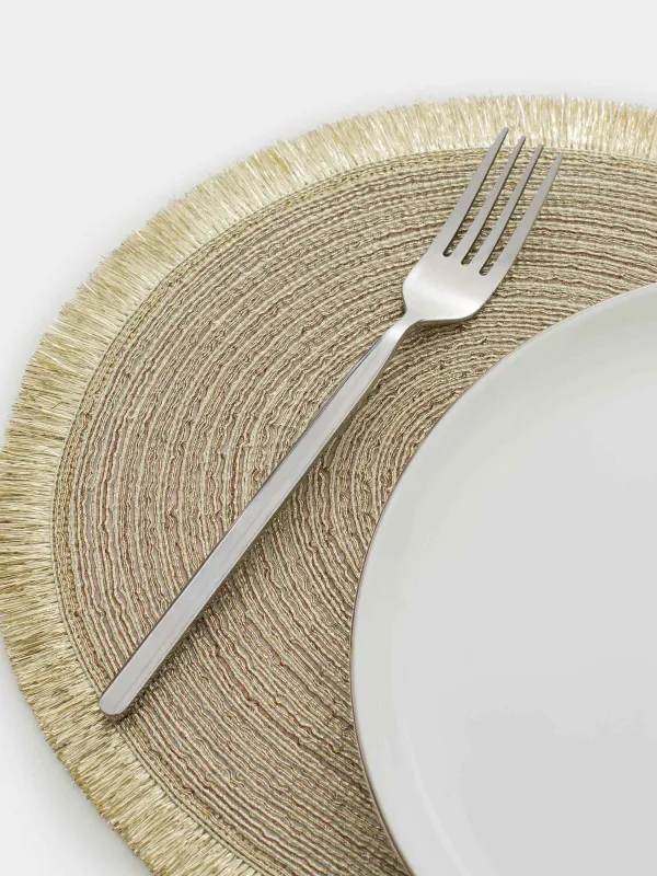 Placemat, 30x45 cm, fringed, polyester, oval, golden, Rotary shine, image-3