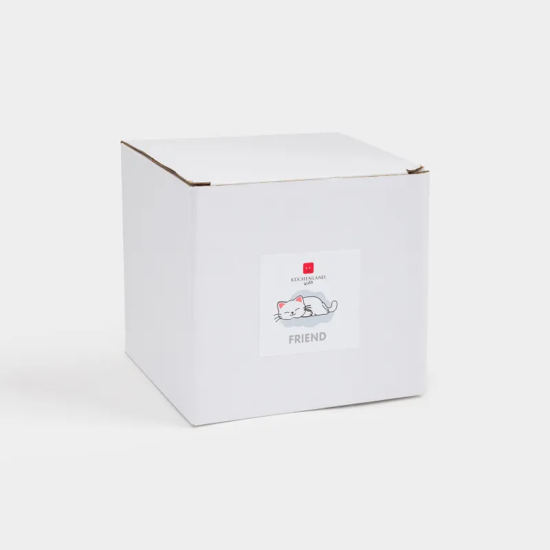 Children's mug room, 360 ml, porcelain P, white-gray, kitten, friend, image-5