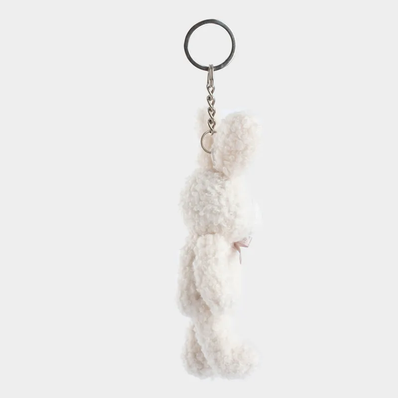 Pendant, 14 cm, soft, with moving paws, boucle / metal, milky, bunny with bow, Rabbit, image-4