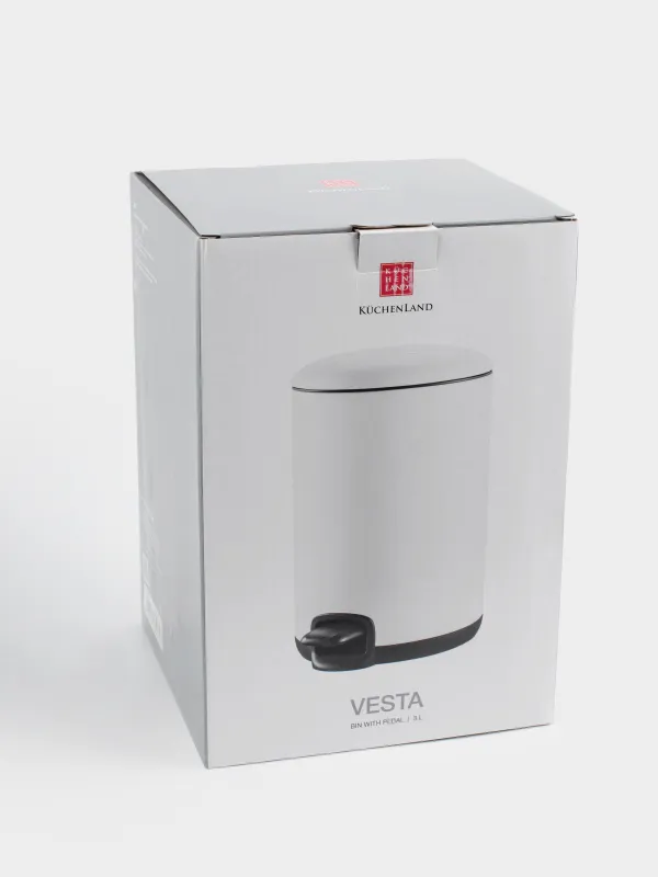Trash can, 3 l, with pedal, metal, white, Vesta, image-6