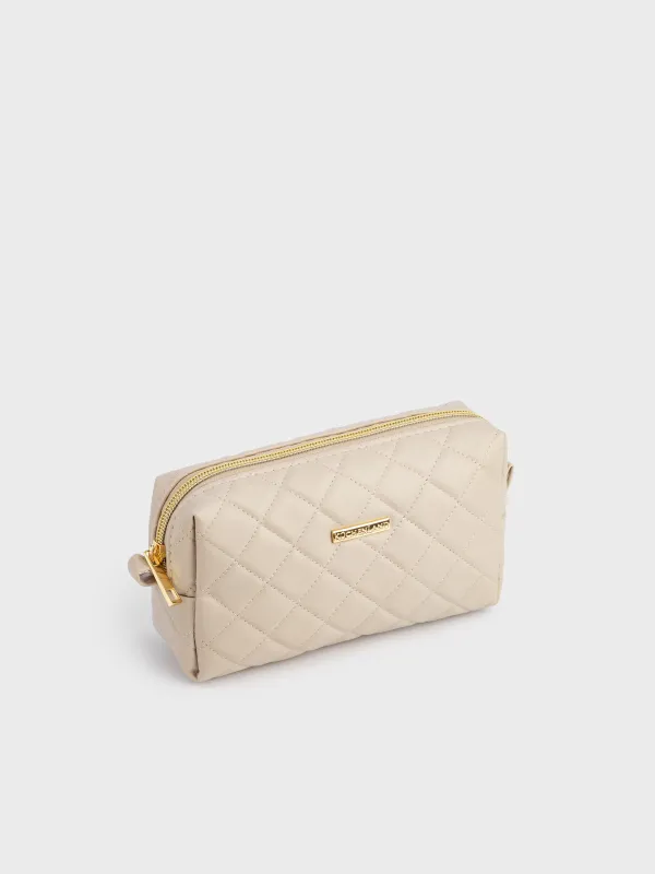 Cosmetic bag, 18х11 cm, quilted, polyurethane, beige, Quilted, image-4