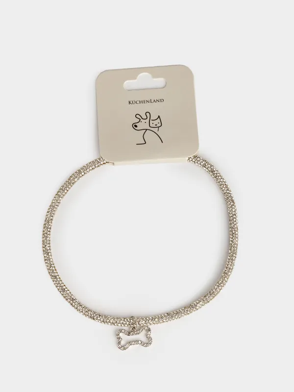 Pet collar, 40 cm, decorative, metal / rhinestones, silver, Bone, Crystal pet, image-3