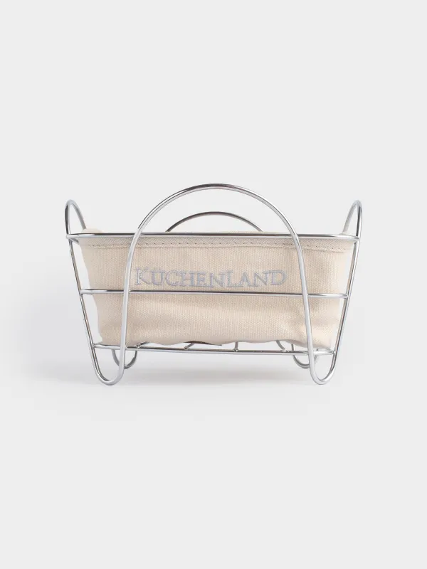 Bread basket, 21x21 cm, cotton/metal, square, Grey/silver, Twist silver, image-1