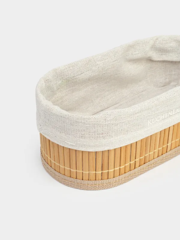 Cutlery basket, 19x10 cm, bamboo / cotton, oval, beige, Stem, image-2