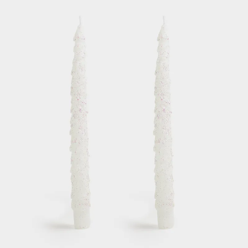 Candle, 25 cm, 2 pcs, thin, with sequins, white and silver, Christmas tree, Fir candle, image-0