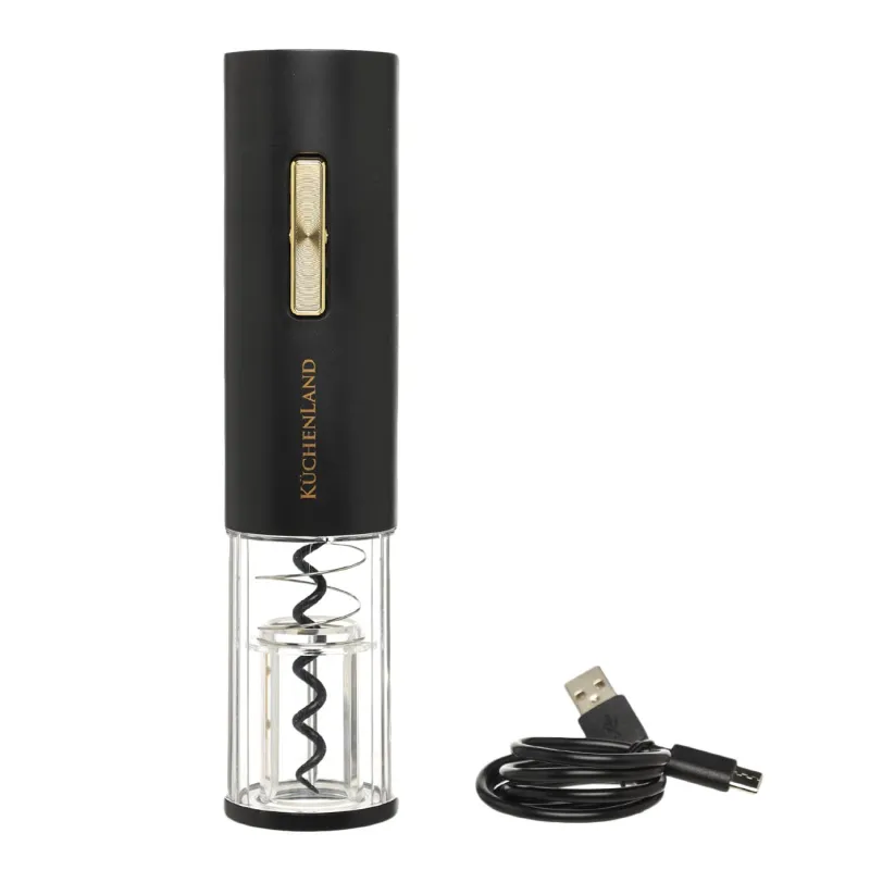 Electric corkscrew, 19 cm, with foil cutter, plastic, LED B, Black, Bar, image-2