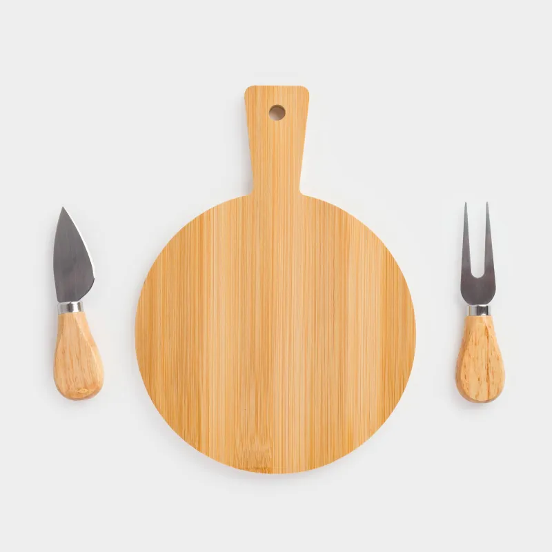 Cheese set, 3 items, dish board with handle, bamboo / steel, round, Cheese, bamboo, image-2