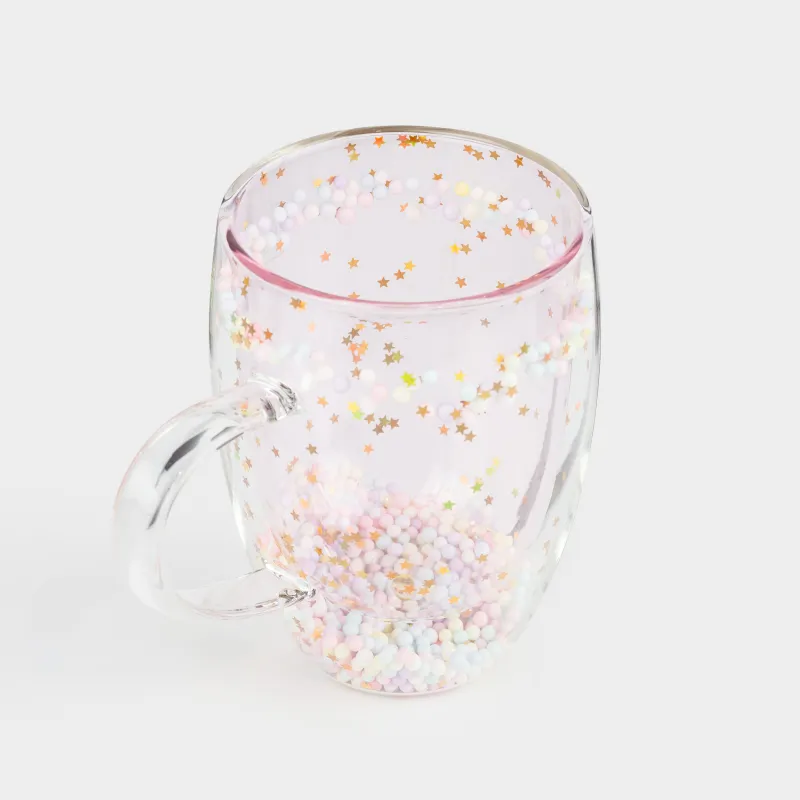 Mug, 330 ml, with balls, glass B, pink, Stars, Air sparkly, image-2