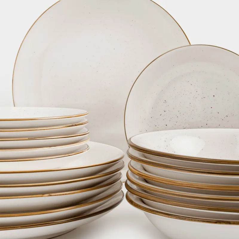 Dining set, 6 persons, 18 items, ceramic, milk, speckled, Roxas, image-2