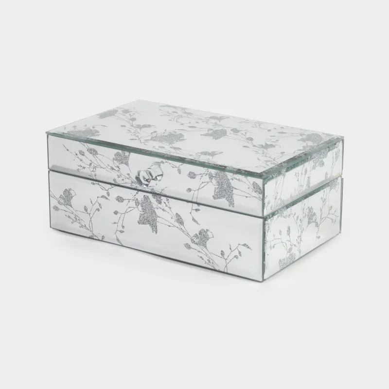 Jewelry box, 21x13 cm, glass, Mirror, Branches, Glossy