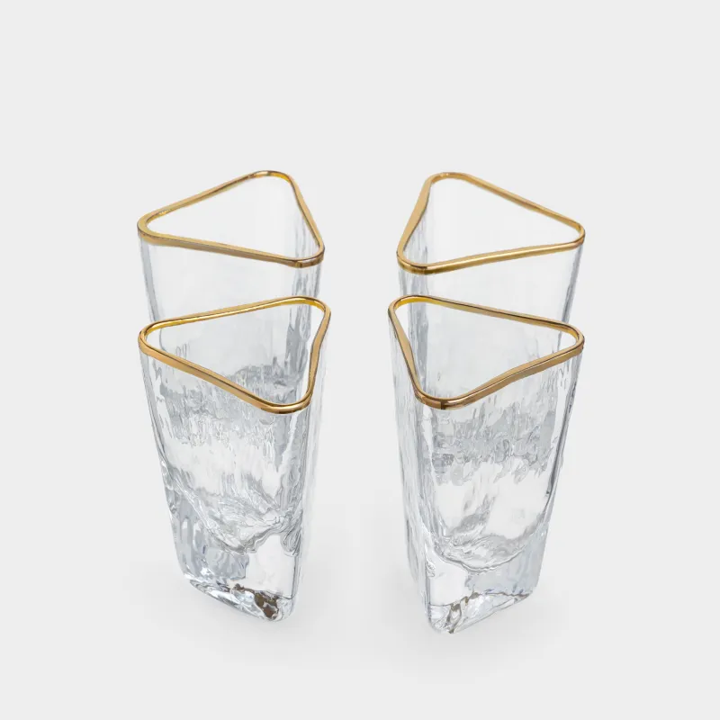 Drinking glass, 40 ml, 4 pcs, glass, golden edging, Triangle Gold