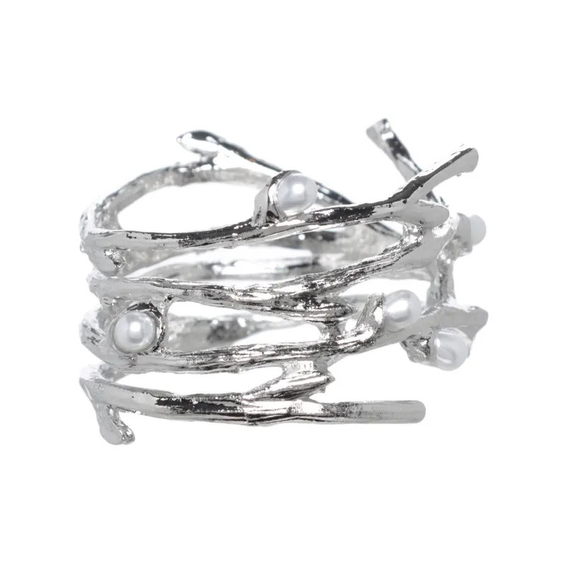 Napkin ring, 4 cm, metal / plastic, Silver, Pearls, Pearl, image-2