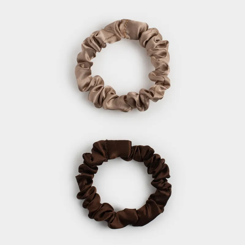 Hair tie, 6 cm, 2 pcs, satin, beige-brown, Silk