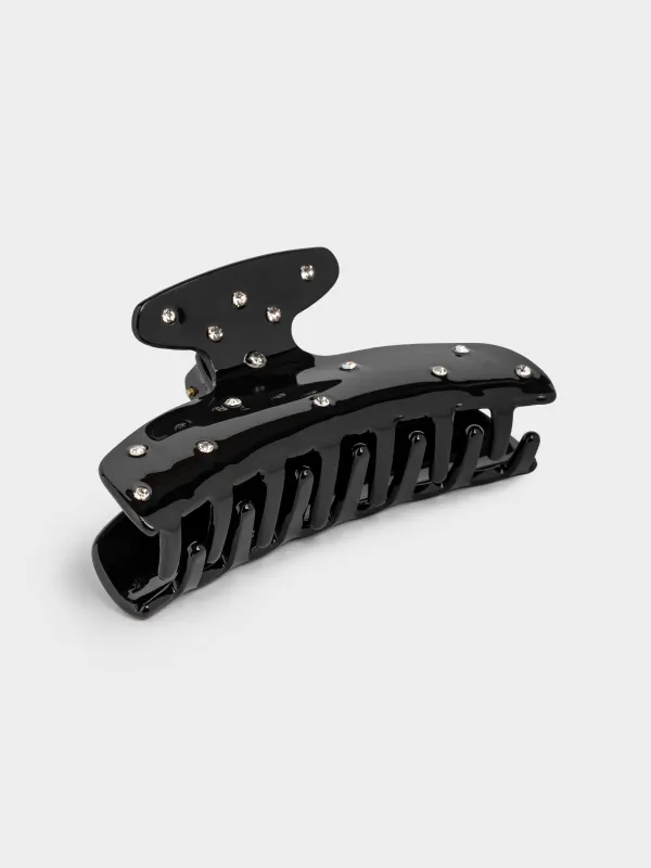 Hair clip, 9 cm, acrylic / metal, black, Crab in rhinestones, Hair basic, image-3