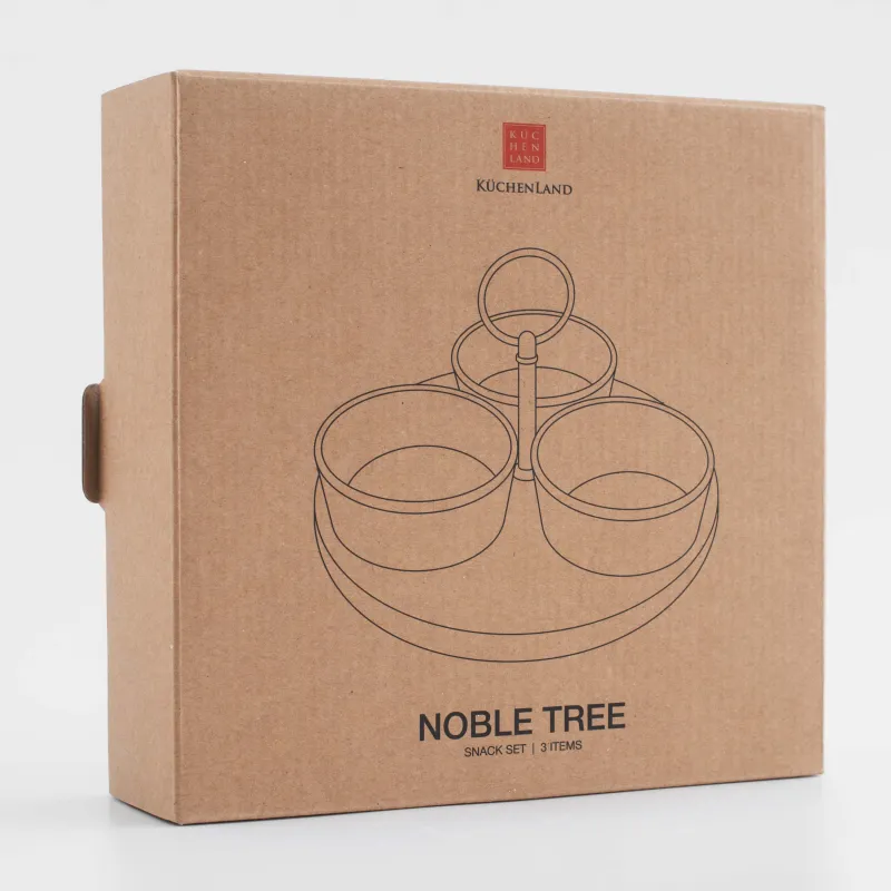 Snack set, 3 items, on a stand, with handle, ceramic / wood, milky, Noble tree , image-8