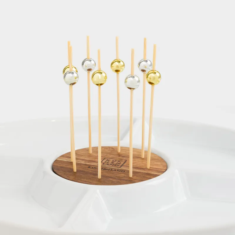 Divided plate, 27x22 cm, 4 compartments, with skewers, porcelain / bamboo, white, Light kitchen, image-2