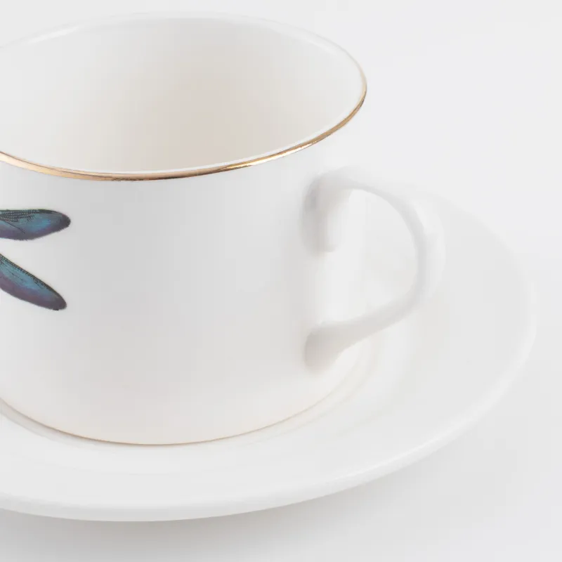 Tea pair, 1 person, 2 items, 220 ml, porcelain N, golden edging, Colored dragonfly, Symphony, image-3