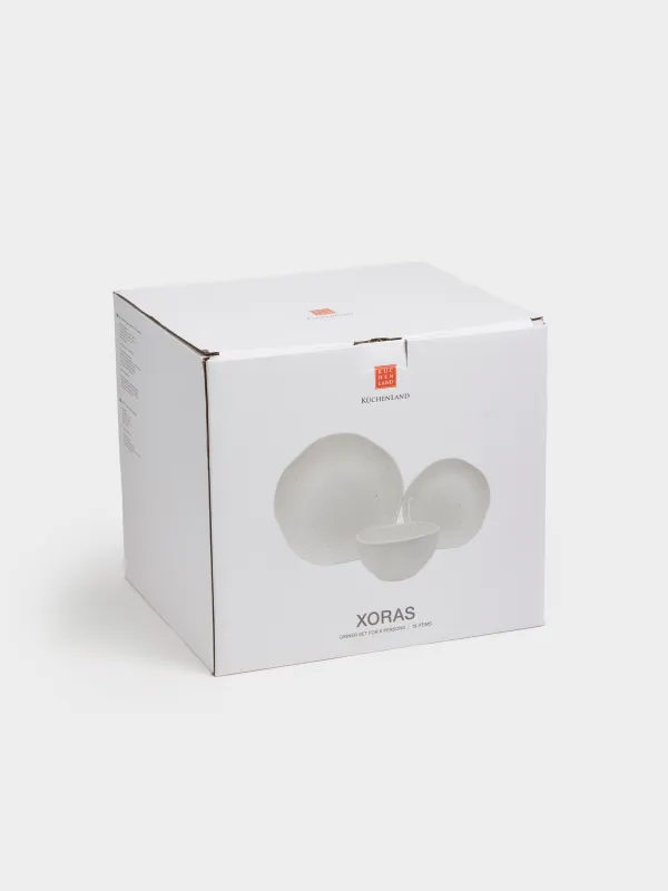 Dining set, 6 persons, 18 items, ceramic, milky, speckled, Uneven edge, Xoras, image-5