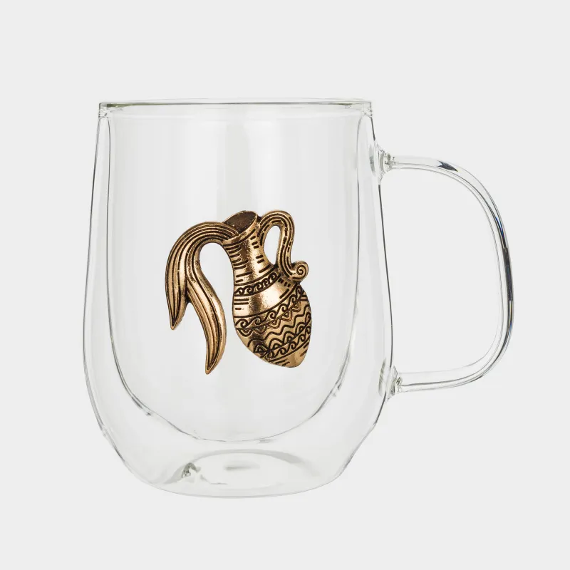 Mug, 350 ml, glass B, gold, Aquarius, Air zodiac, image-1