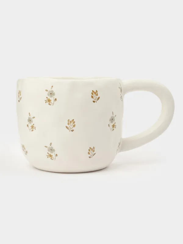 Mug, 440 ml, ceramic, milky, Vintage flowers, La flore, image-1