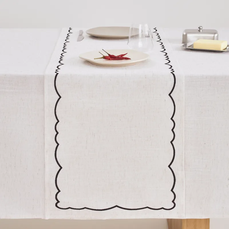 Table runner, 40x160 cm, polyester / linen, beige, Vintage, Melange outline