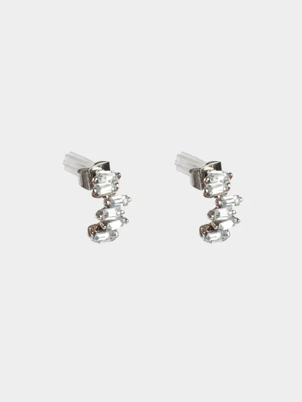 Stud earrings, 1 cm, 2 pieces, metal / acrylic, silver, Crystals, Jewelry crystal, image-3