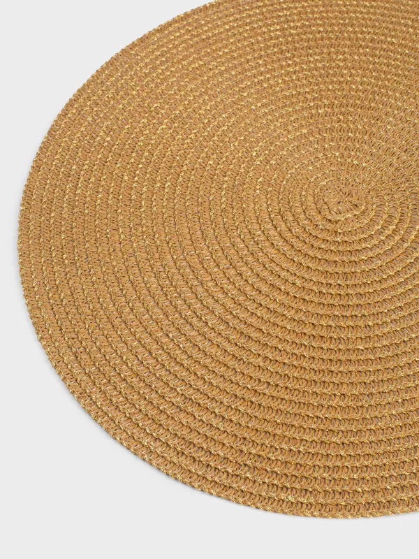 Placemat, 38 cm, cellulose / PET, round, sand-gold, Straw, image-1