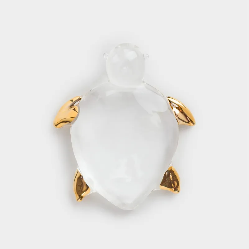 Statuette, 5 cm, glass, golden, Turtle, Vitreous