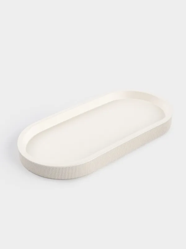 Bath tray, 27x13 cm, polyresin, milky, White stripes, image-0