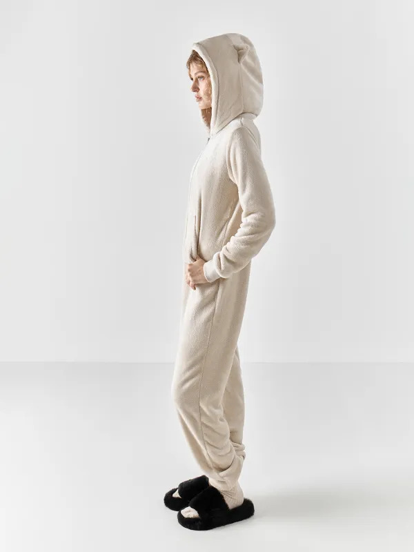 Women's jumpsuit, homewear, size S, with a hood, fleece, grey, Cat, Annie, image-2
