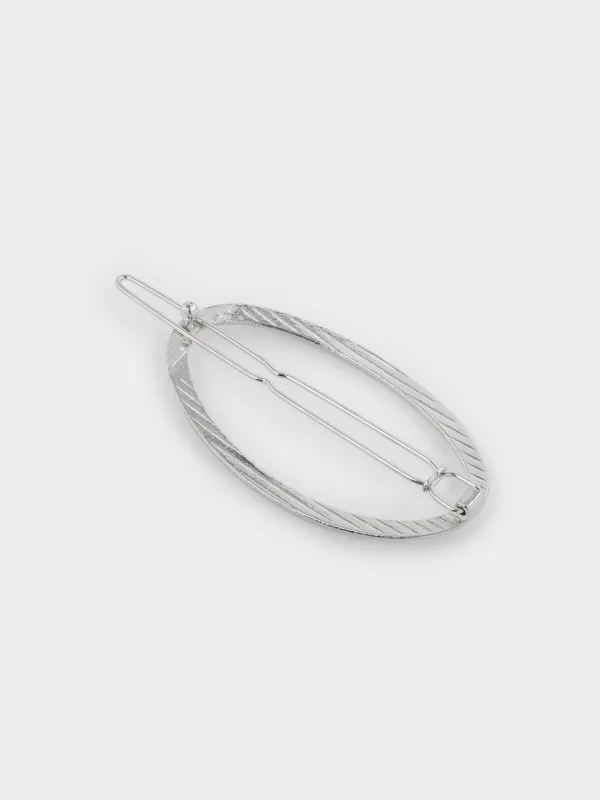 Hair clip, 7 cm, Metal, Silver, Oval, Hairstyle, image-2