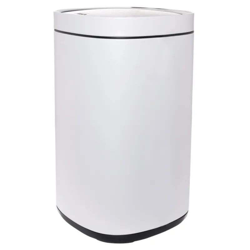 Trash can, 30 l, with lid opening button, metal / plastic, white, Total white