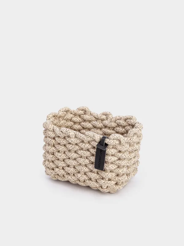 Storage basket, 15x20x13 cm, cotton/polyester, rectangular, beige, Cozy striped, image-1