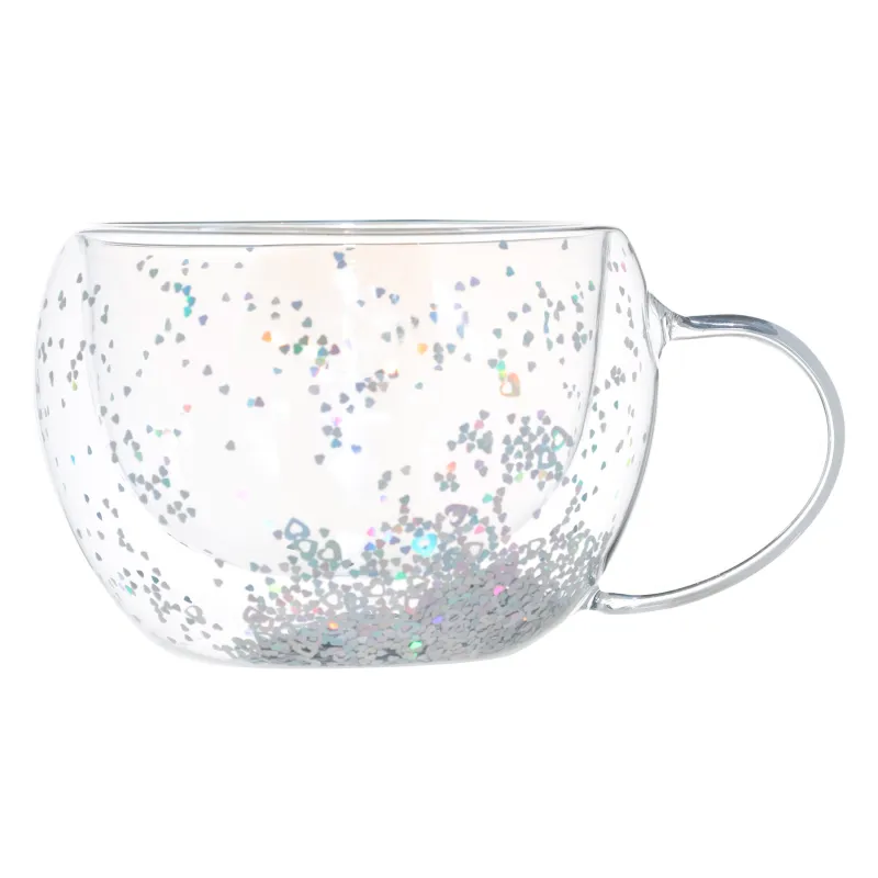 Mug, 270 ml, 2 pcs, B glass, mother of pearl, with silver hearts, Air sparkly, image-1