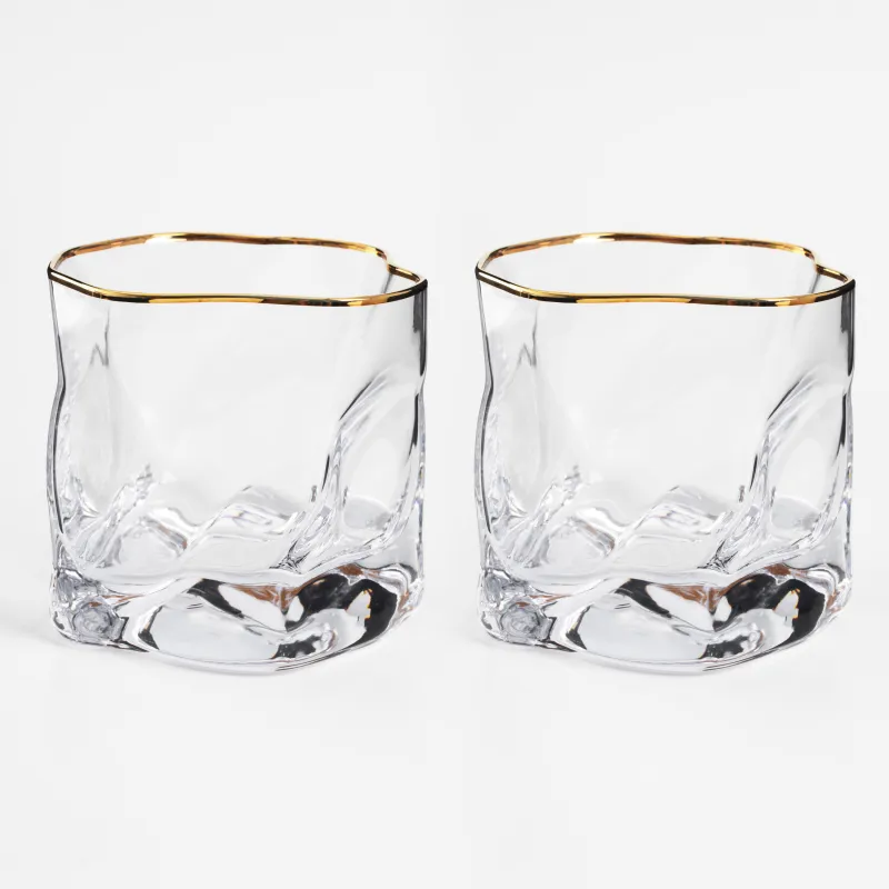 Drinking glass, 8 cm, 245 ml, 2 pcs, glass, with golden edging, Slalom gold, image-0