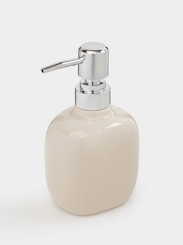Liquid soap dispenser, 250 ml, ceramic / plastic, beige, Nira, image-1