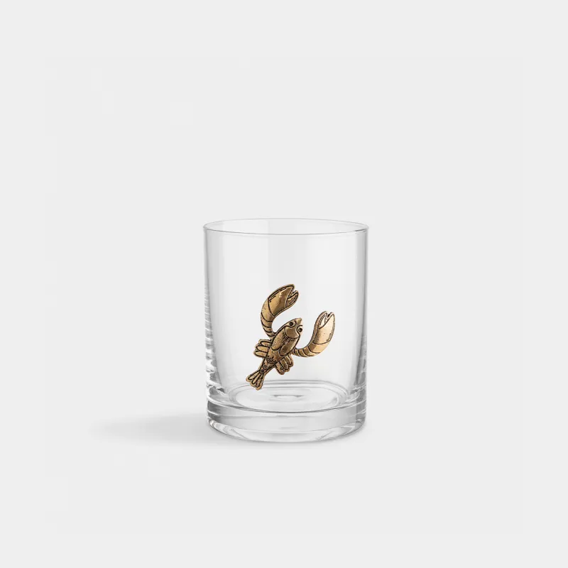 Drinking glass, 10 cm, 340 ml, glass/metal, golden, Cancer, Zodiac
