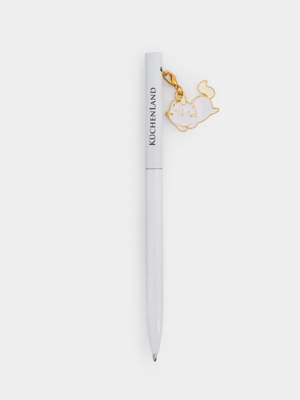 Ballpoint pen, 15 cm, with pendant, steel, beige, Unicorn Cat, Cat-unicorn, image-0