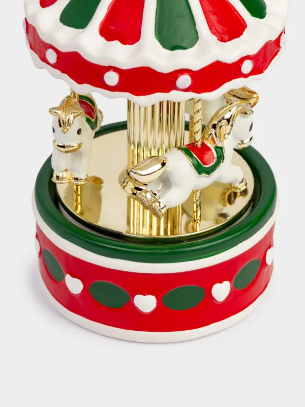 Statuette, musical, 16 cm, illuminated, ceramic, red-green, Carousel, Christmas style, image-2
