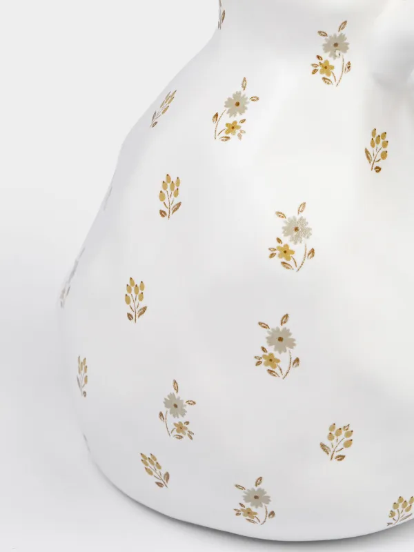 Oil or vinegar container, 350 ml, with handle, ceramic / cork, milky, Vintage flowers, La flore, image-4