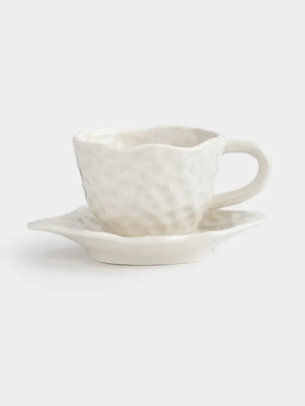 Tea pair, 1 person, 2 itemsr, 350 ml, porcelain P, white, Crumpled effect, Crumple, image-0