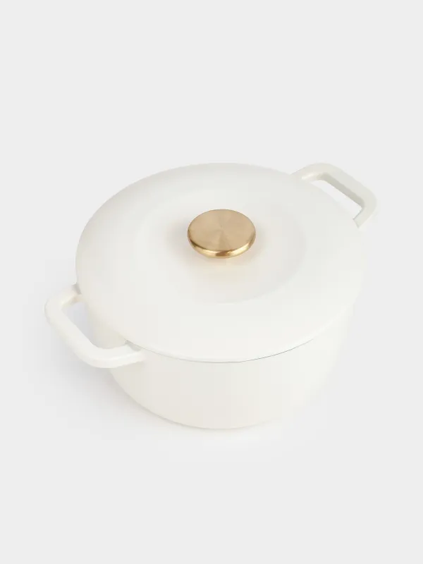 Cauldron, 25 cm, 4 l, with lid, cast iron, milky, Light kitchen, image-1