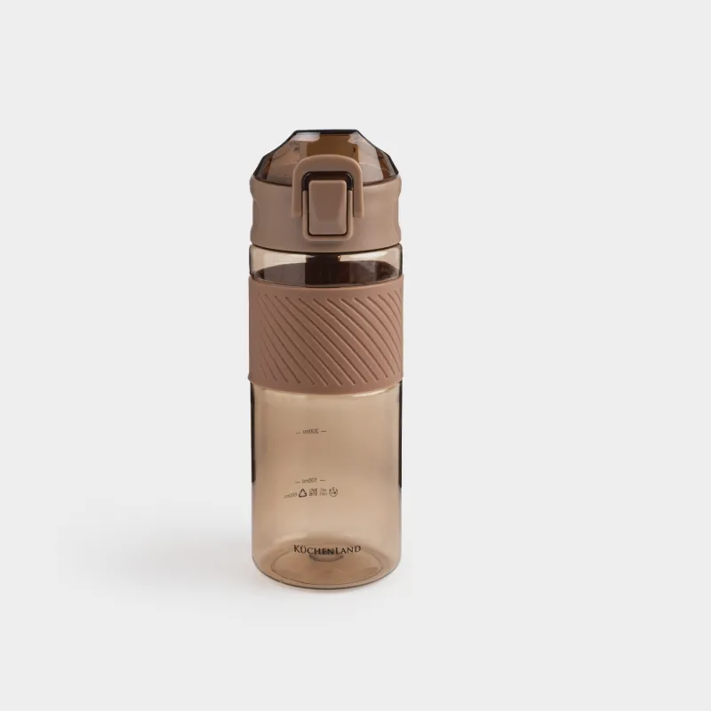 Water bottle, 600 ml, plastic / silicone, brown, Sport