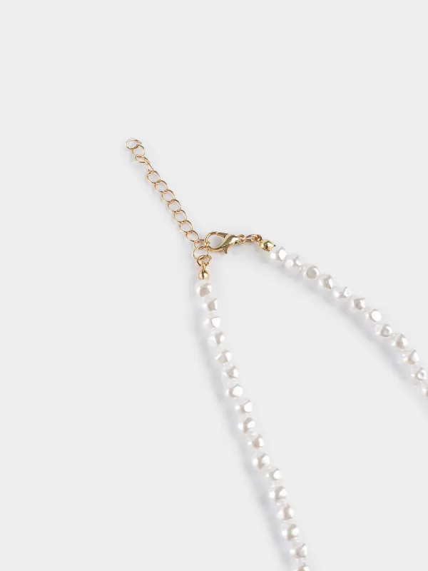 Choker, 38 cm, plastic / glass, white and gold, Heart, Pearl heart, image-2