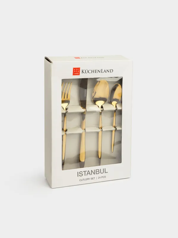 Tableware, 6 persons, 24 items, steel, golden, Istanbul, image-8