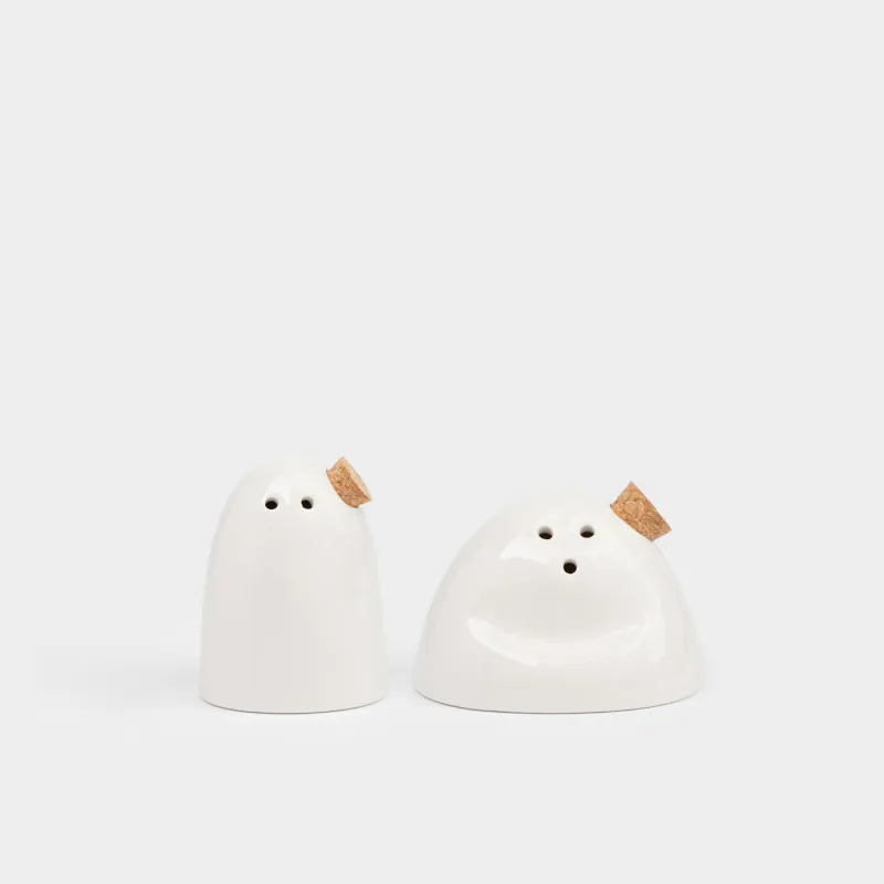 Salt and pepper set, 8 cm, porcelain P / cork, beige, Crumple creme