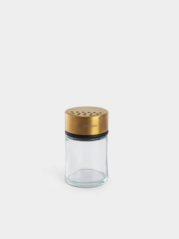 Spice container, 9 cm, with large holes, glass / steel, golden, Classic gold, image-0