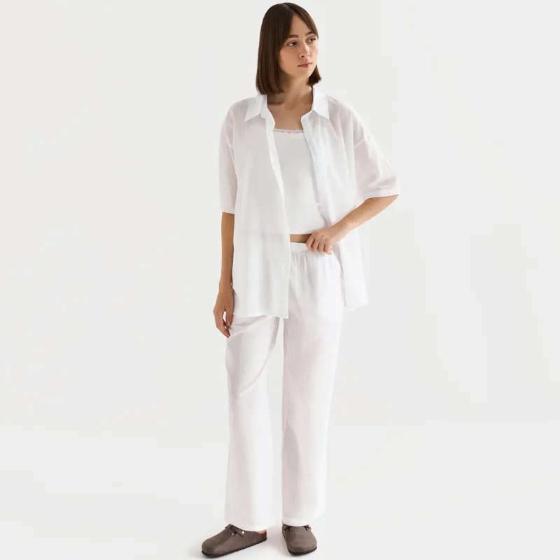 Women's trousers, homewear, size L, cotton, white, Stripes, Leticia